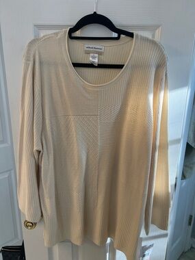 Alfred Dunner Cream Patchwork Texture Long Sleeve Top